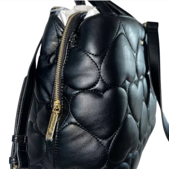 🔹️BETSEY JOHNSON 🔹️Large Quilted Puffy Hearts XODelta Satchel Bag Black - Picture 10 of 15
